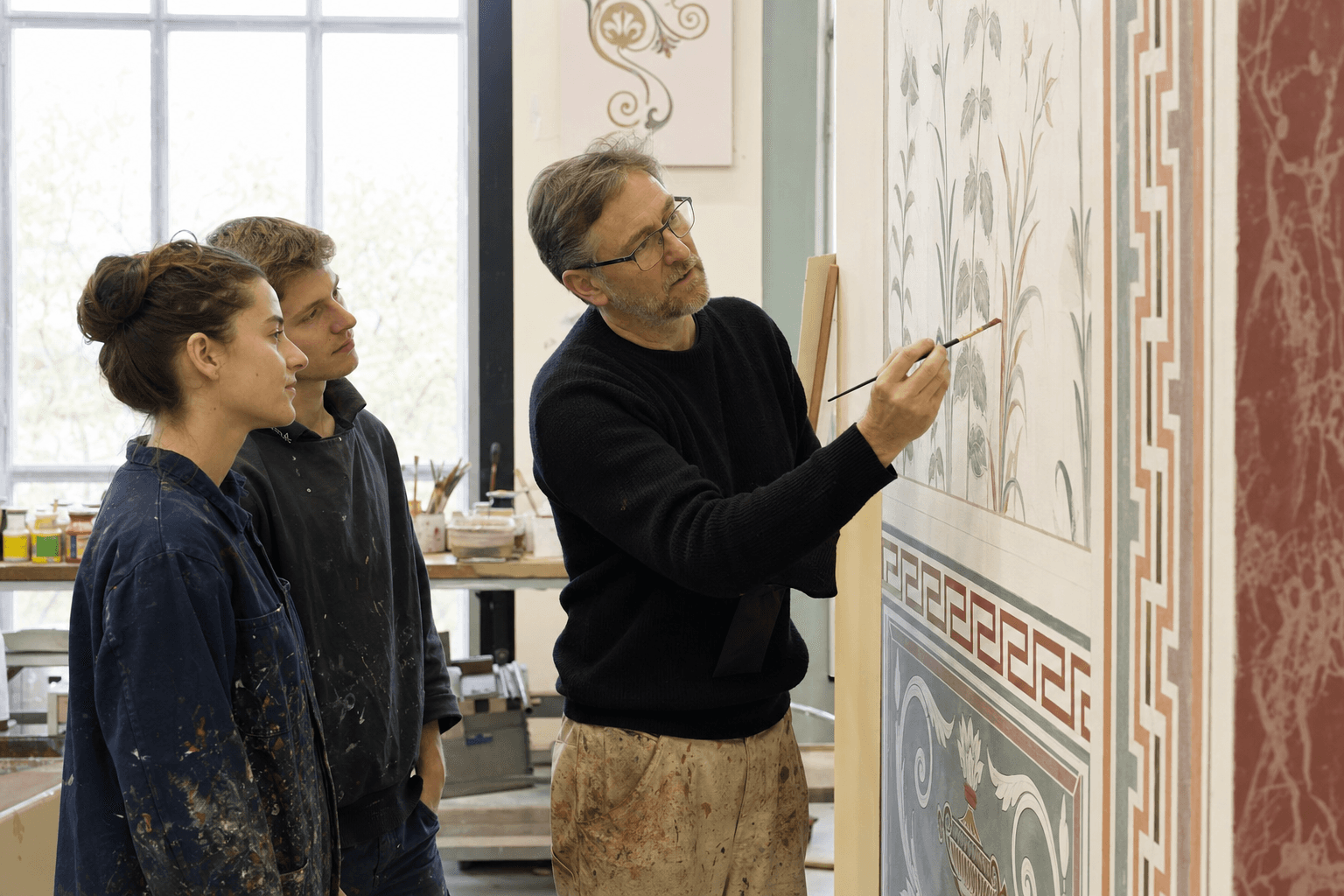Charleston School of Decorative Arts instructor teaching mural technique